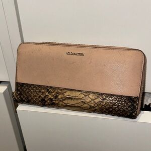 Coach Pink Zip Wallet with Brown Python-Texture Trim